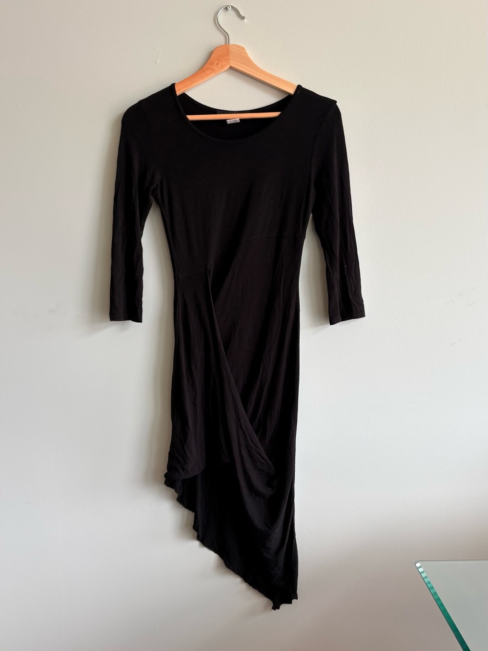 Black Asymmetric Midi Dress with 3/4 Sleeves